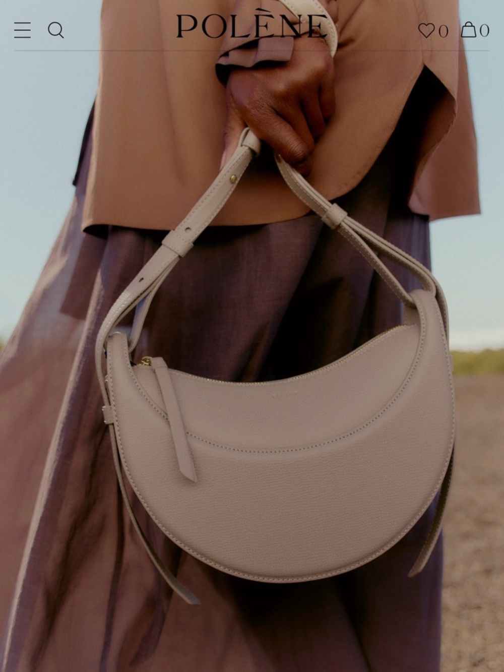 Polene Crescent Shoulder Bag In Beige View 2